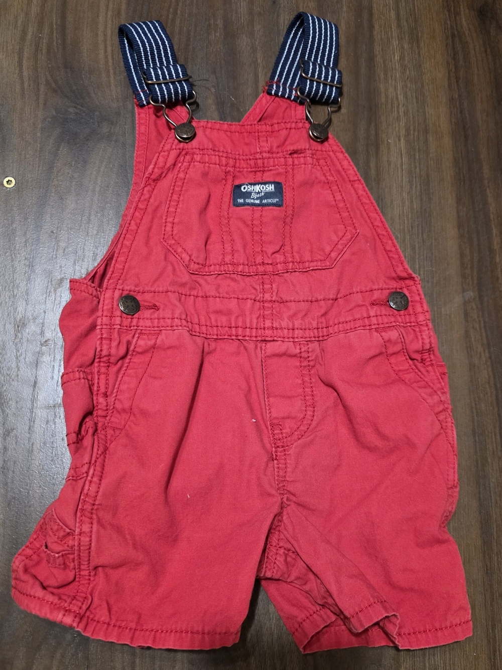 OshKosh B'gosh Red Shortalls with Navy Striped Straps
